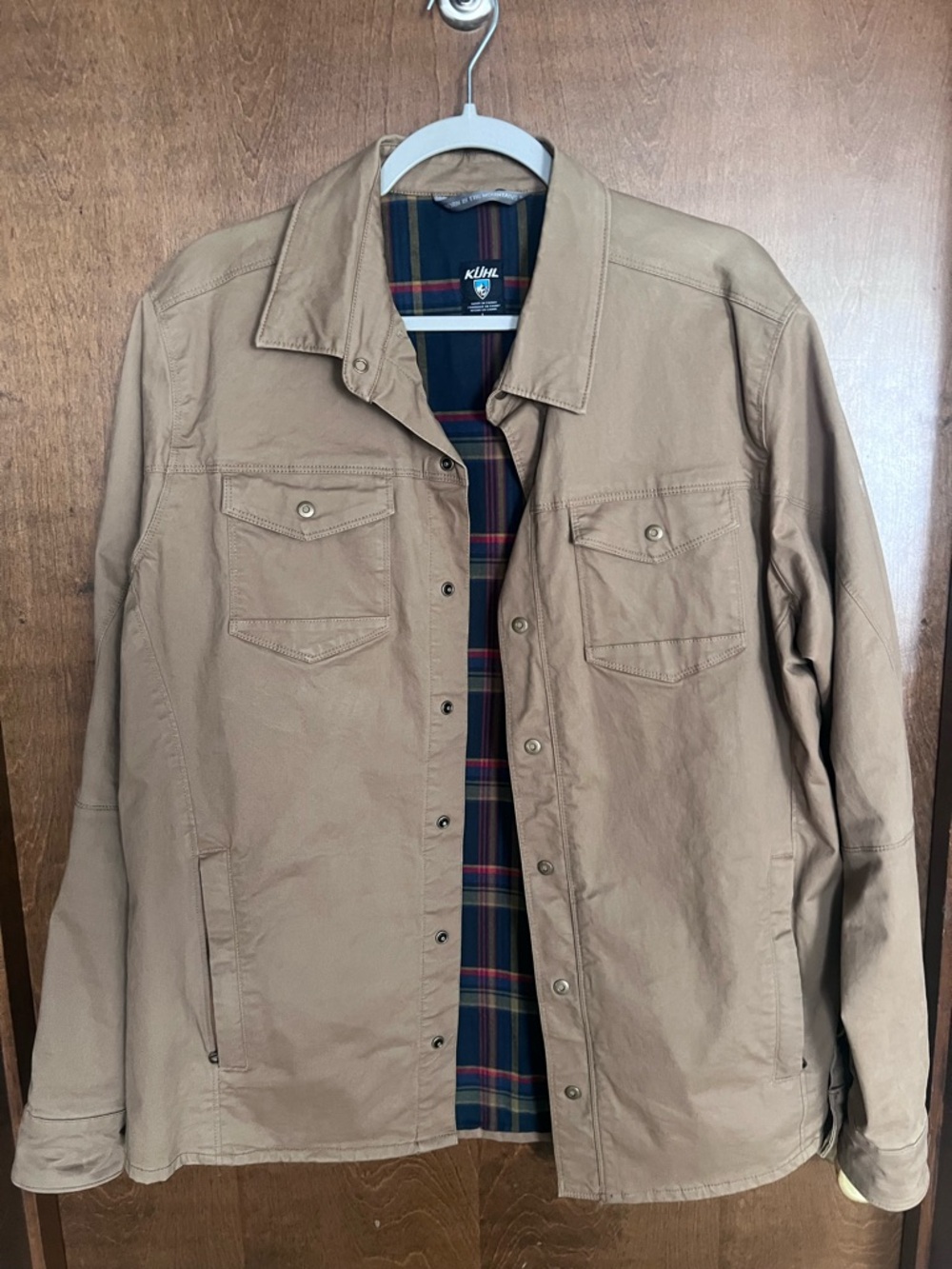 KÜHL Men’s Khaki Lightweight Shirt Jacket w/ Plaid Lining – Like New